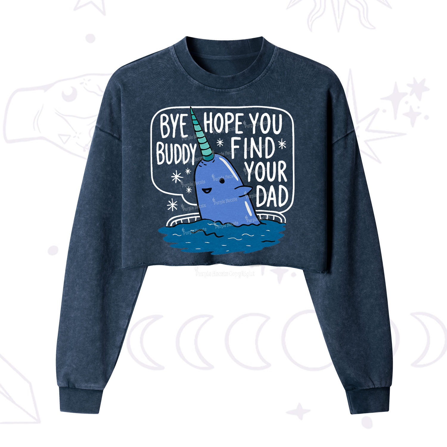 Purplehecate Good Luck Buddy Whale Christmas Cropped Washed Sweatshirt