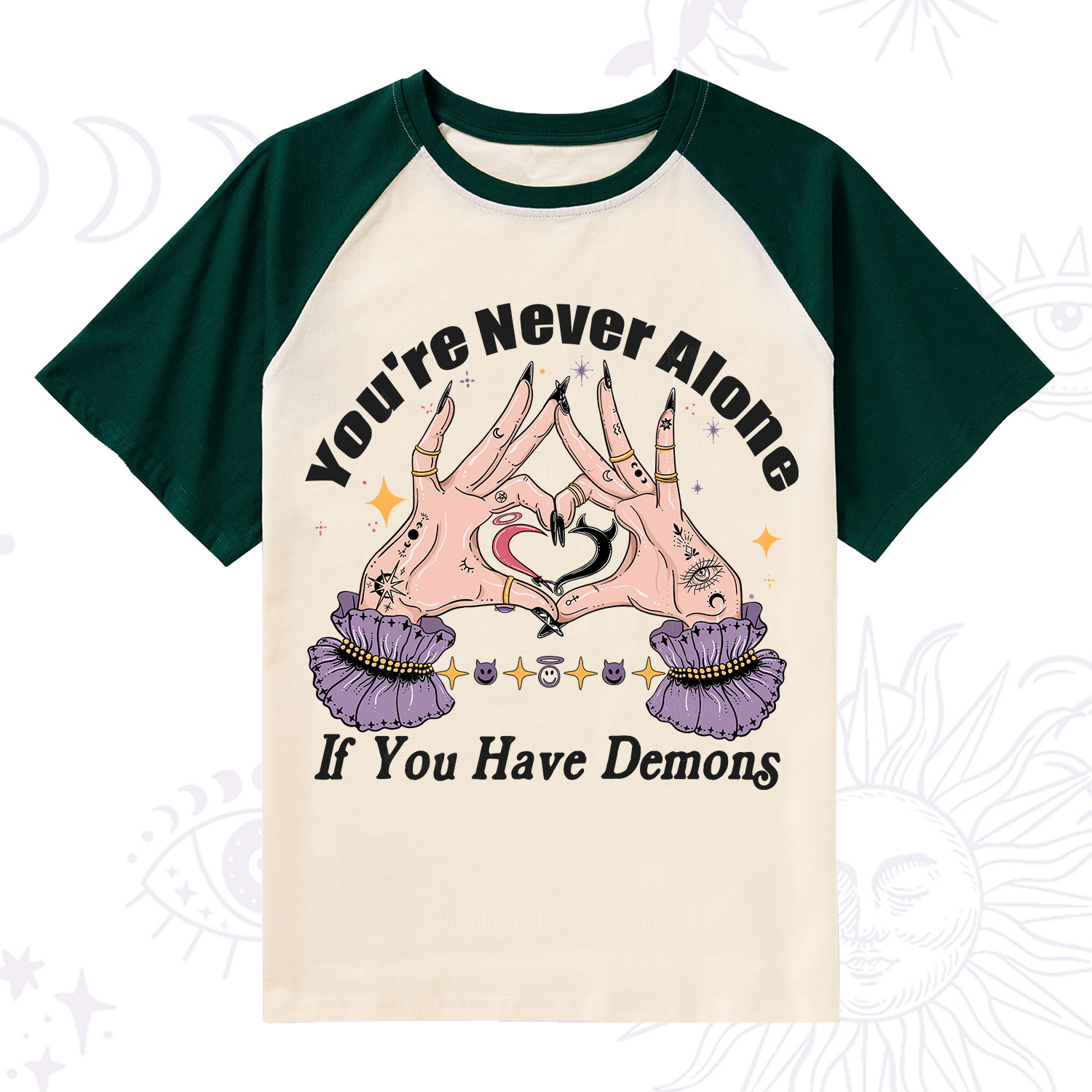 Purplehecate You're Never Alone If You Have Demons Raglan Short Sleeve T‑Shirt