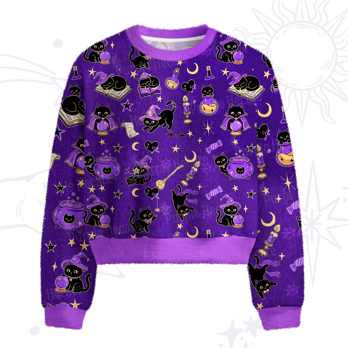 Purplehecate Black Cat Secrets Fuzzy Crewneck Sweater