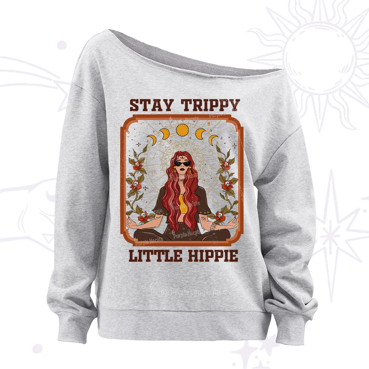 Purplehecate Stay Trippy Little Witchy Hippie Off The Shoulder Sweatshirt