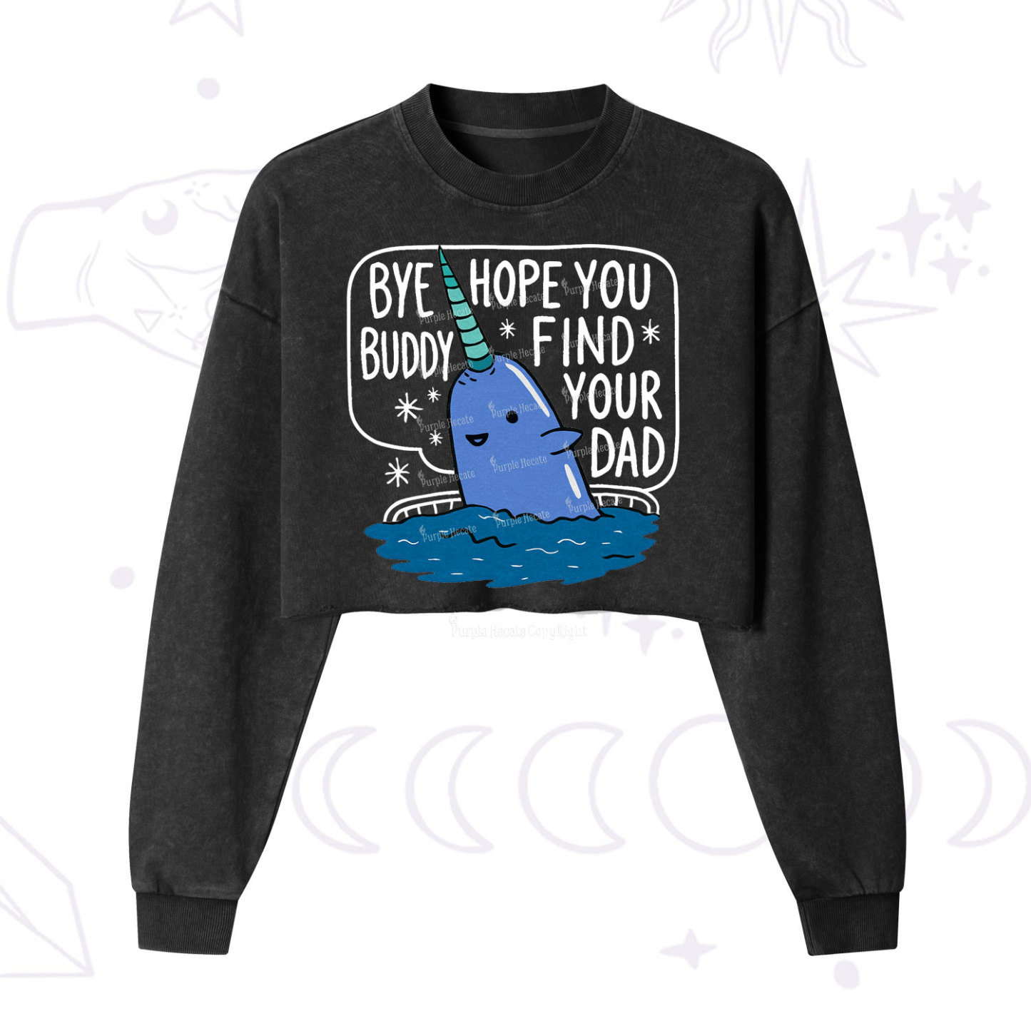 Purplehecate Good Luck Buddy Whale Christmas Cropped Washed Sweatshirt