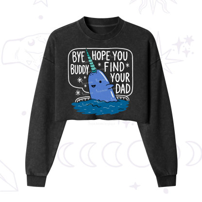 Purplehecate Good Luck Buddy Whale Christmas Cropped Washed Sweatshirt