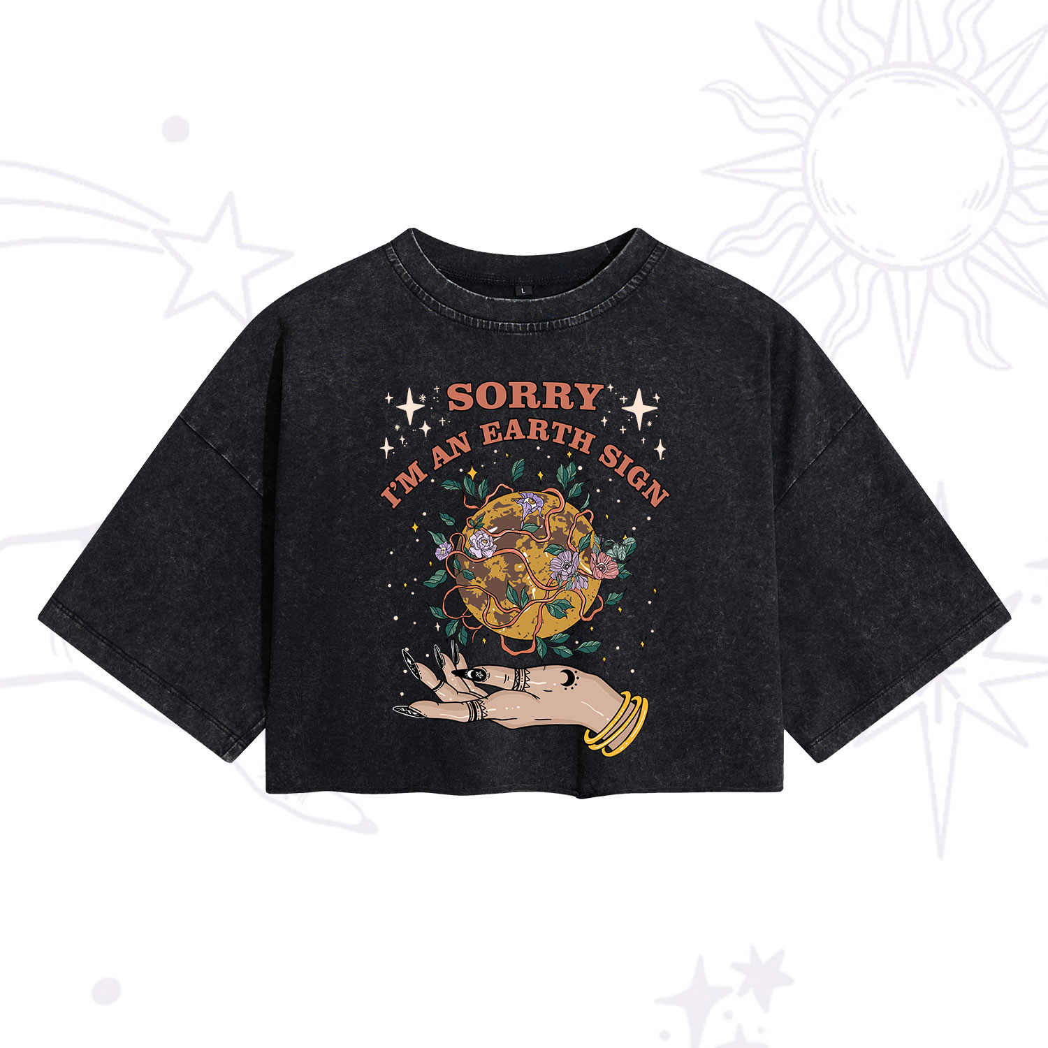 Purplehecate Sorry I'm A Earth Sign Washed Cropped T-Shirt