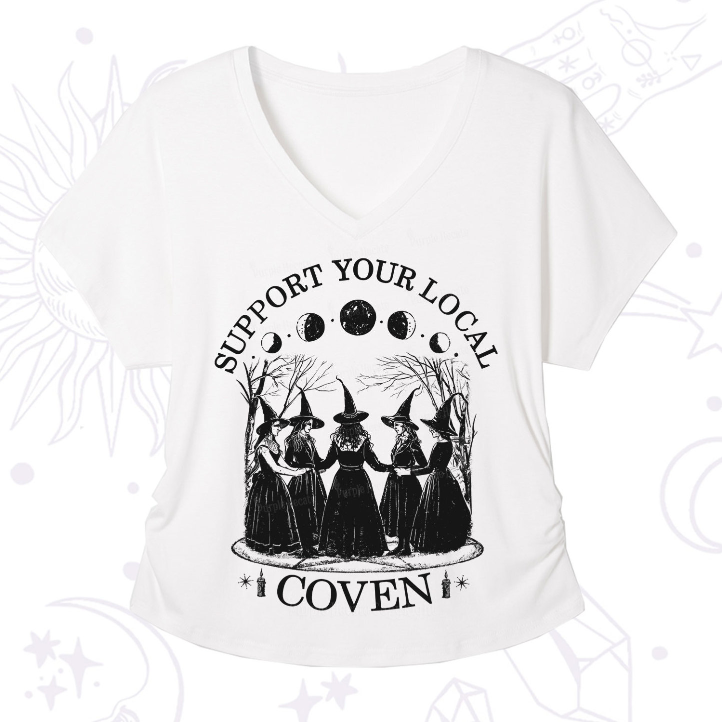 Purplehecate Support Your Local Coven V-Neck T-Shirt