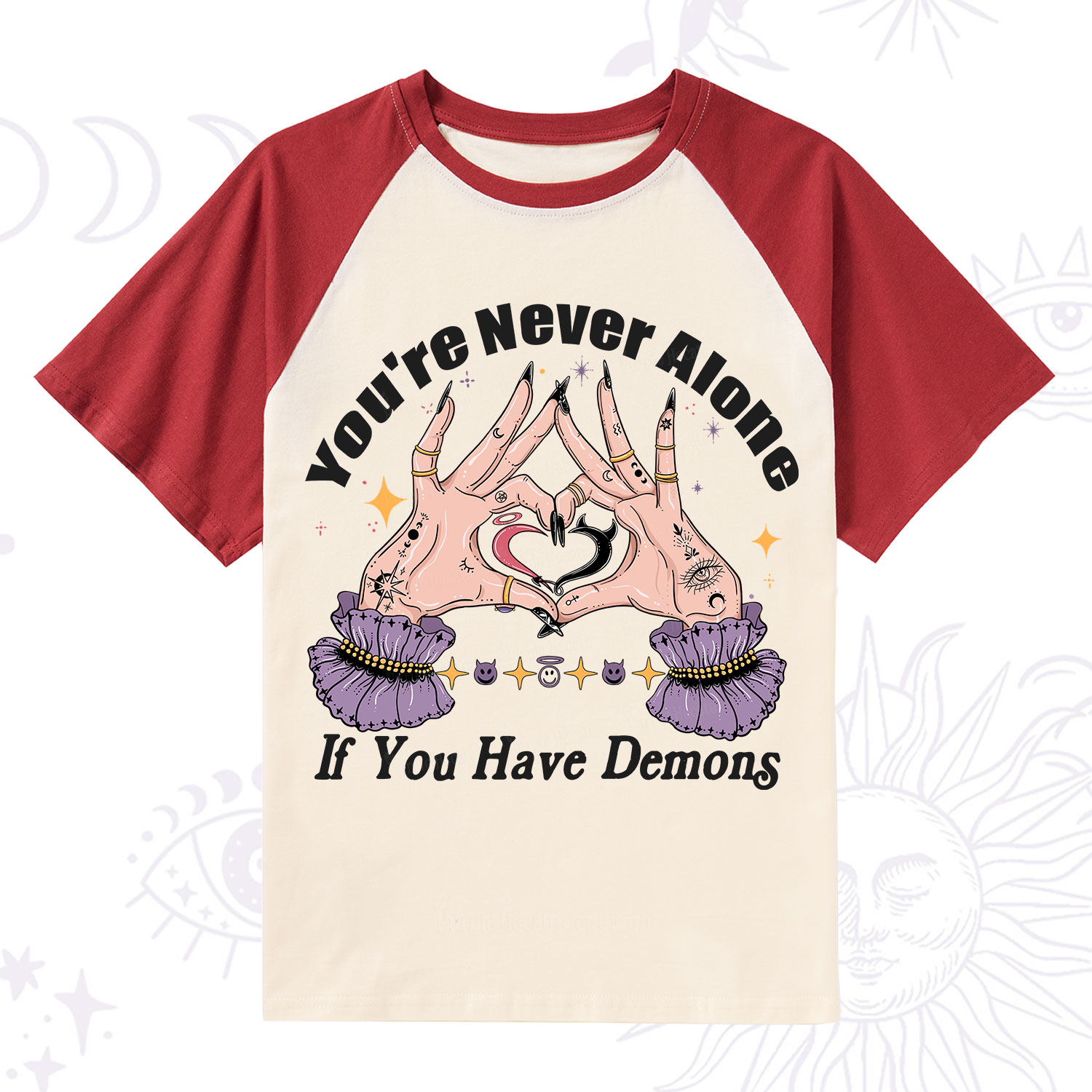 Purplehecate You're Never Alone If You Have Demons Raglan Short Sleeve T‑Shirt