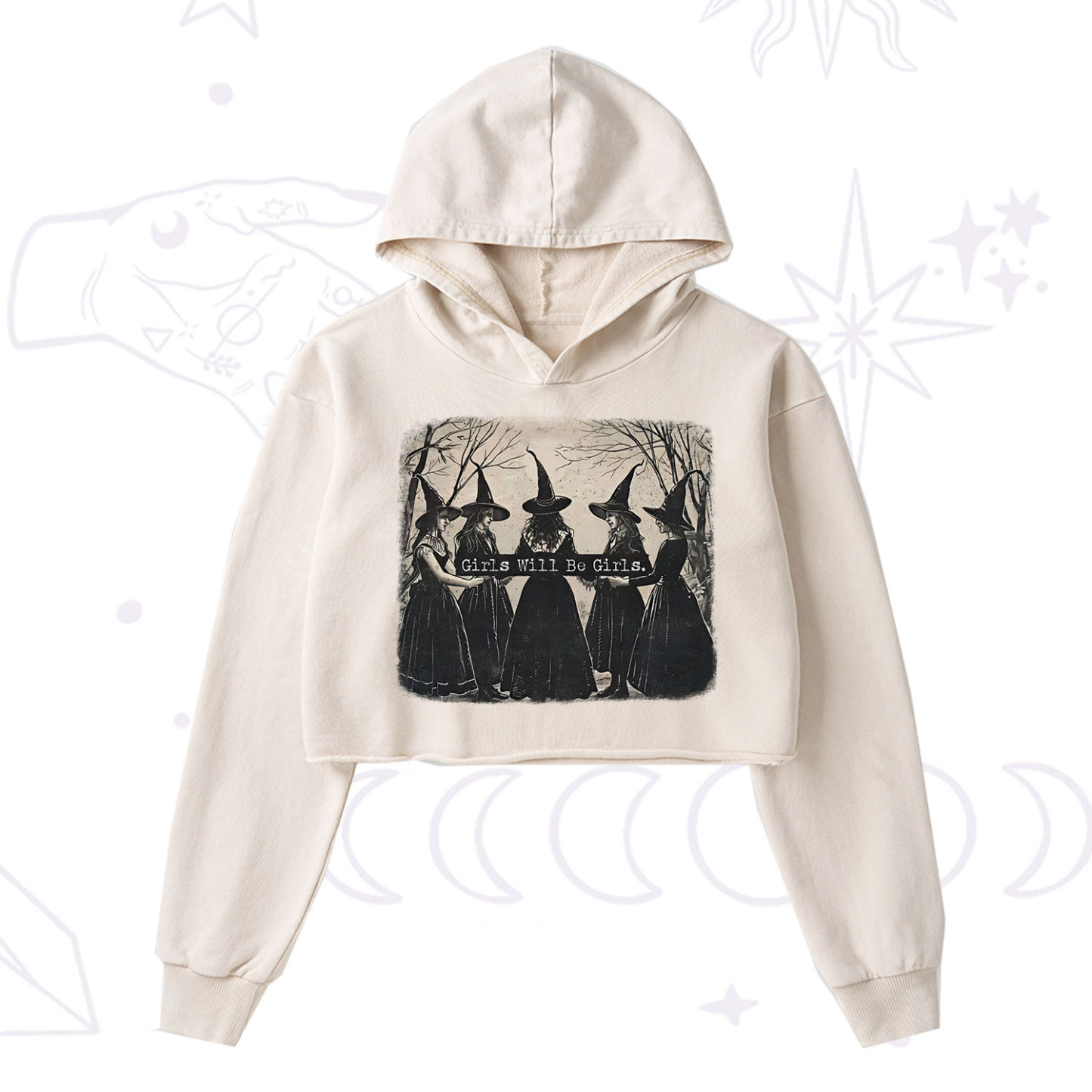 Purplehecate Girls Will Be Girls Witch Washed Cropped Hoodie