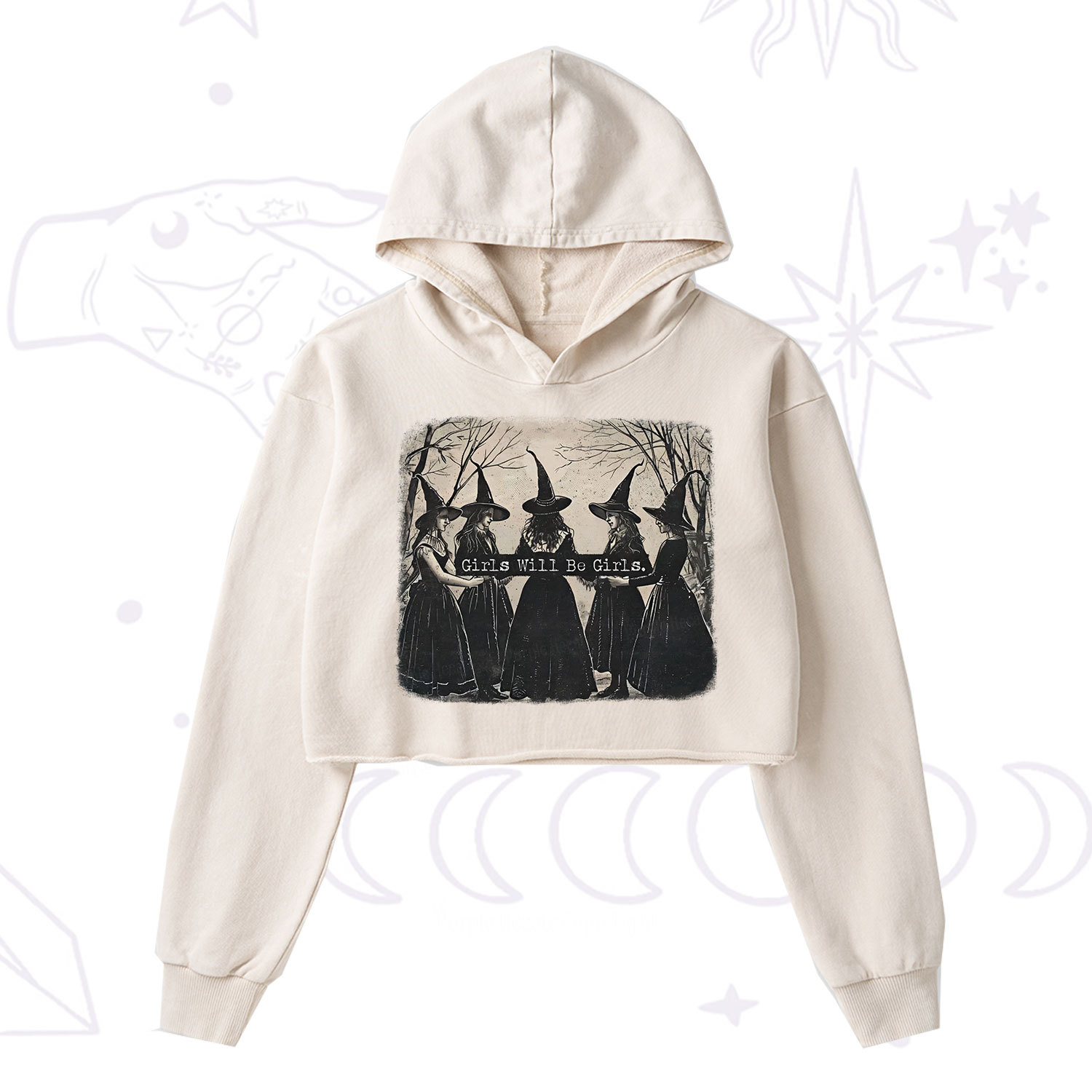 Purplehecate Girls Will Be Girls Witch Washed Cropped Hoodie