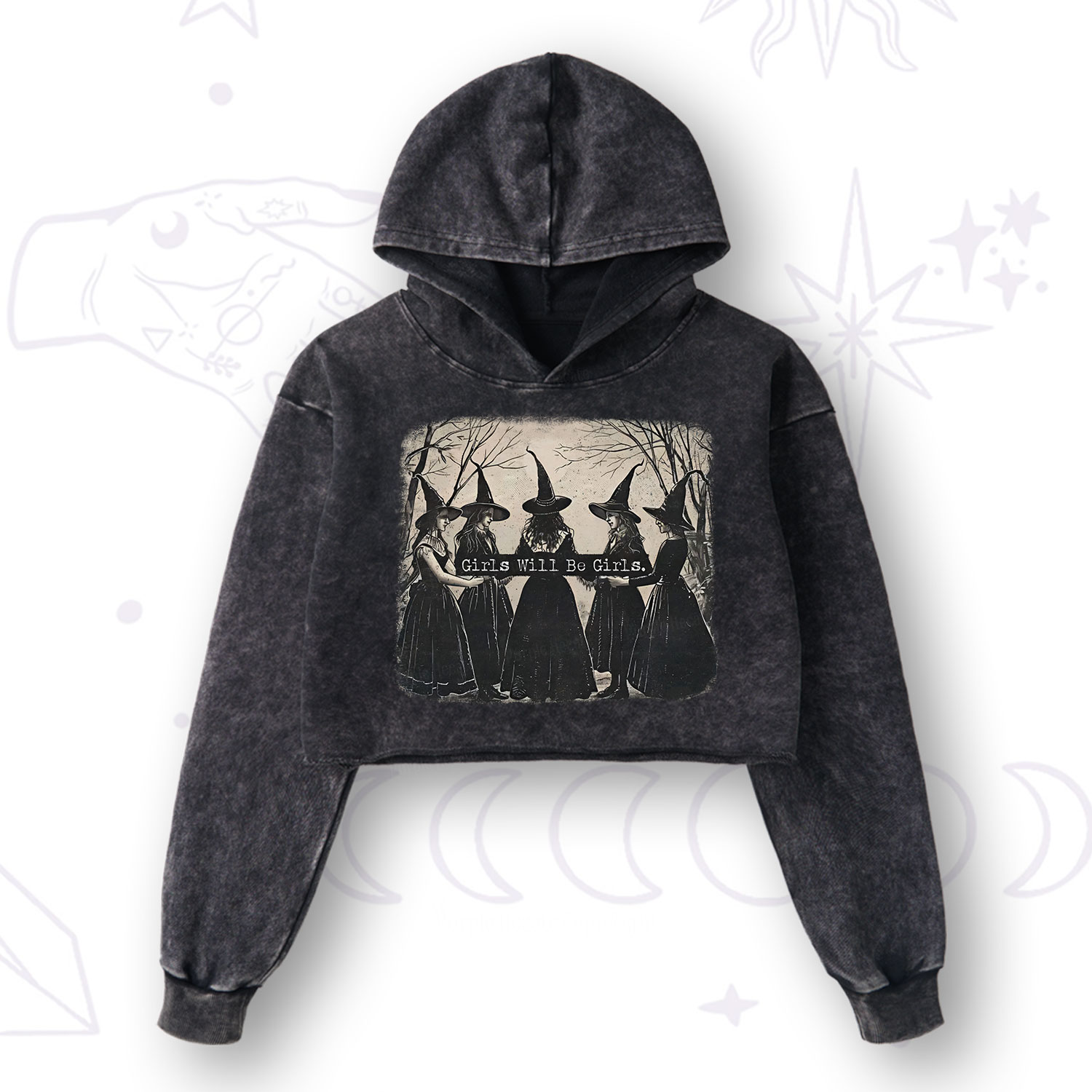 Purplehecate Girls Will Be Girls Witch Washed Cropped Hoodie