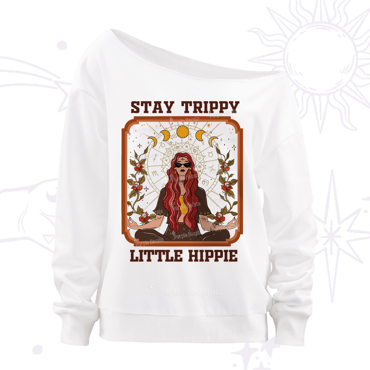 Purplehecate Stay Trippy Little Witchy Hippie Off The Shoulder Sweatshirt