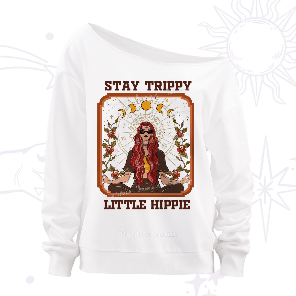 Purplehecate Stay Trippy Little Witchy Hippie Off The Shoulder Sweatshirt