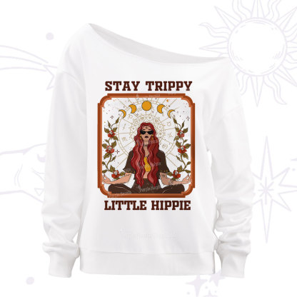 Purplehecate Stay Trippy Little Witchy Hippie Off The Shoulder Sweatshirt