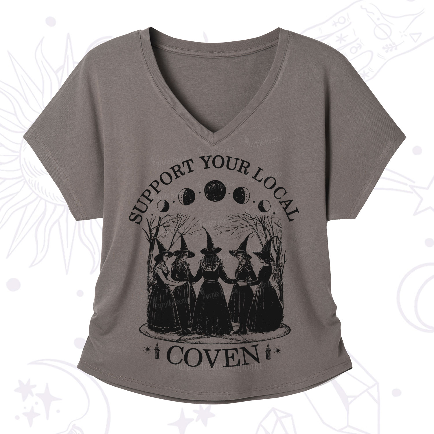 Purplehecate Support Your Local Coven V-Neck T-Shirt