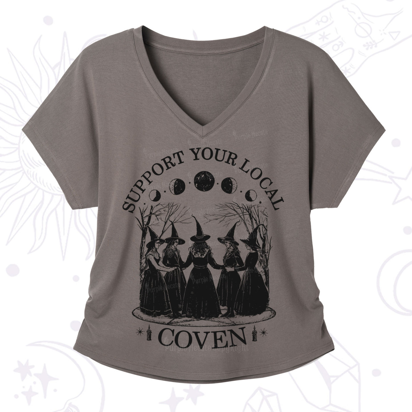 Purplehecate Support Your Local Coven V-Neck T-Shirt