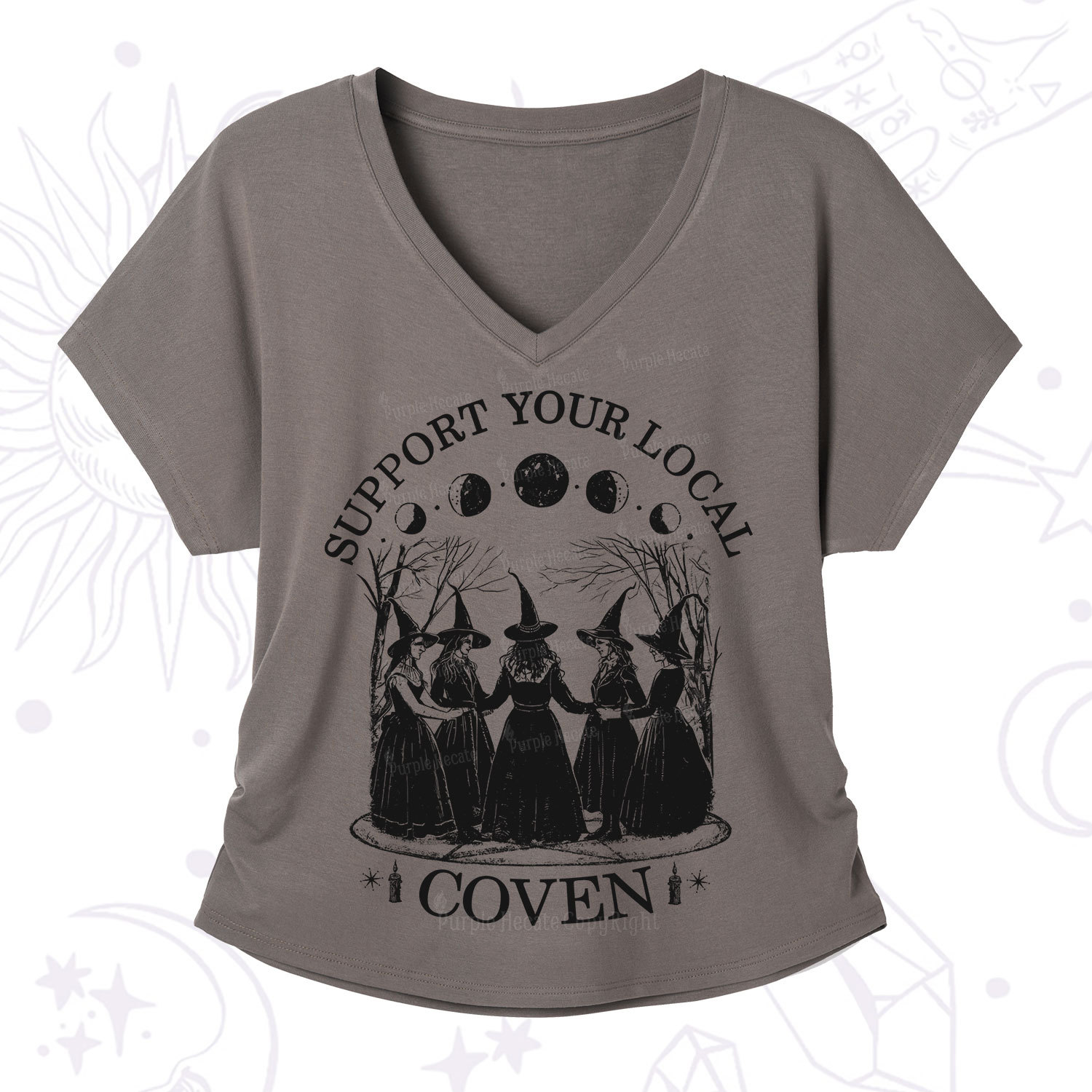 Purplehecate Support Your Local Coven V-Neck T-Shirt