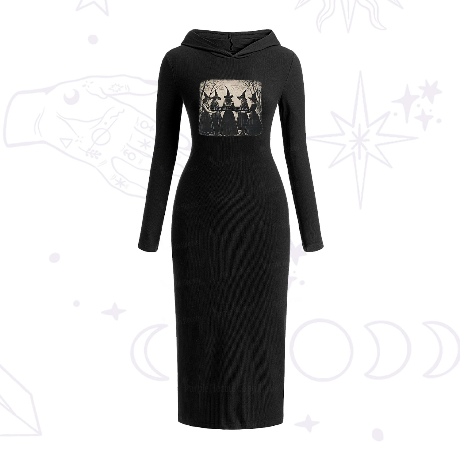 Purplehecate Girls Will Be Girls Witch Hooded Knit Dress