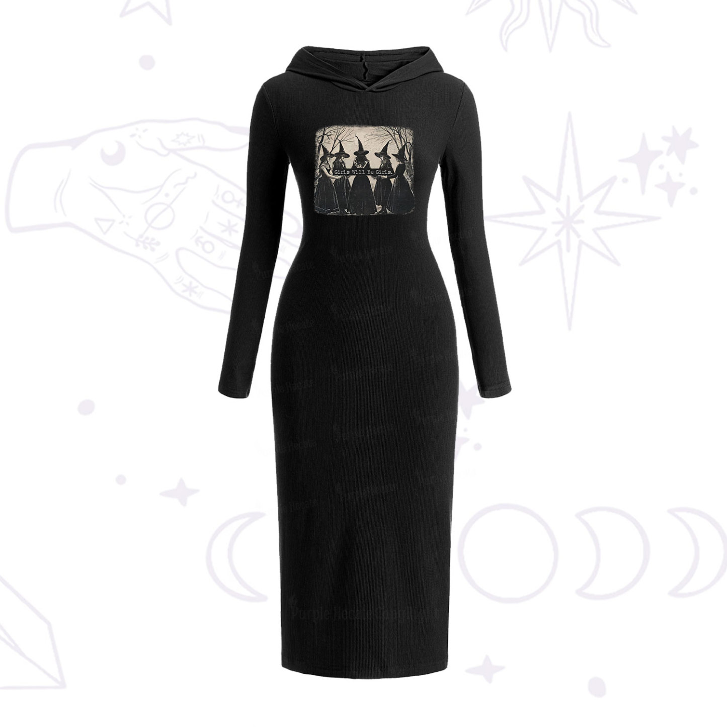 Purplehecate Girls Will Be Girls Witch Hooded Knit Dress