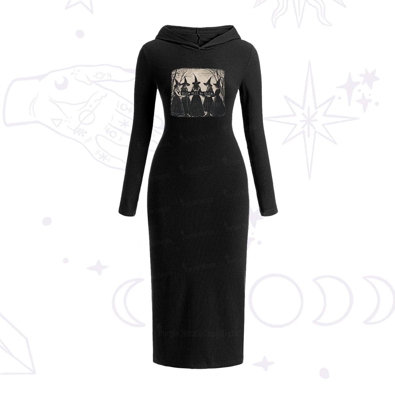 Purplehecate Girls Will Be Girls Witch Hooded Knit Dress