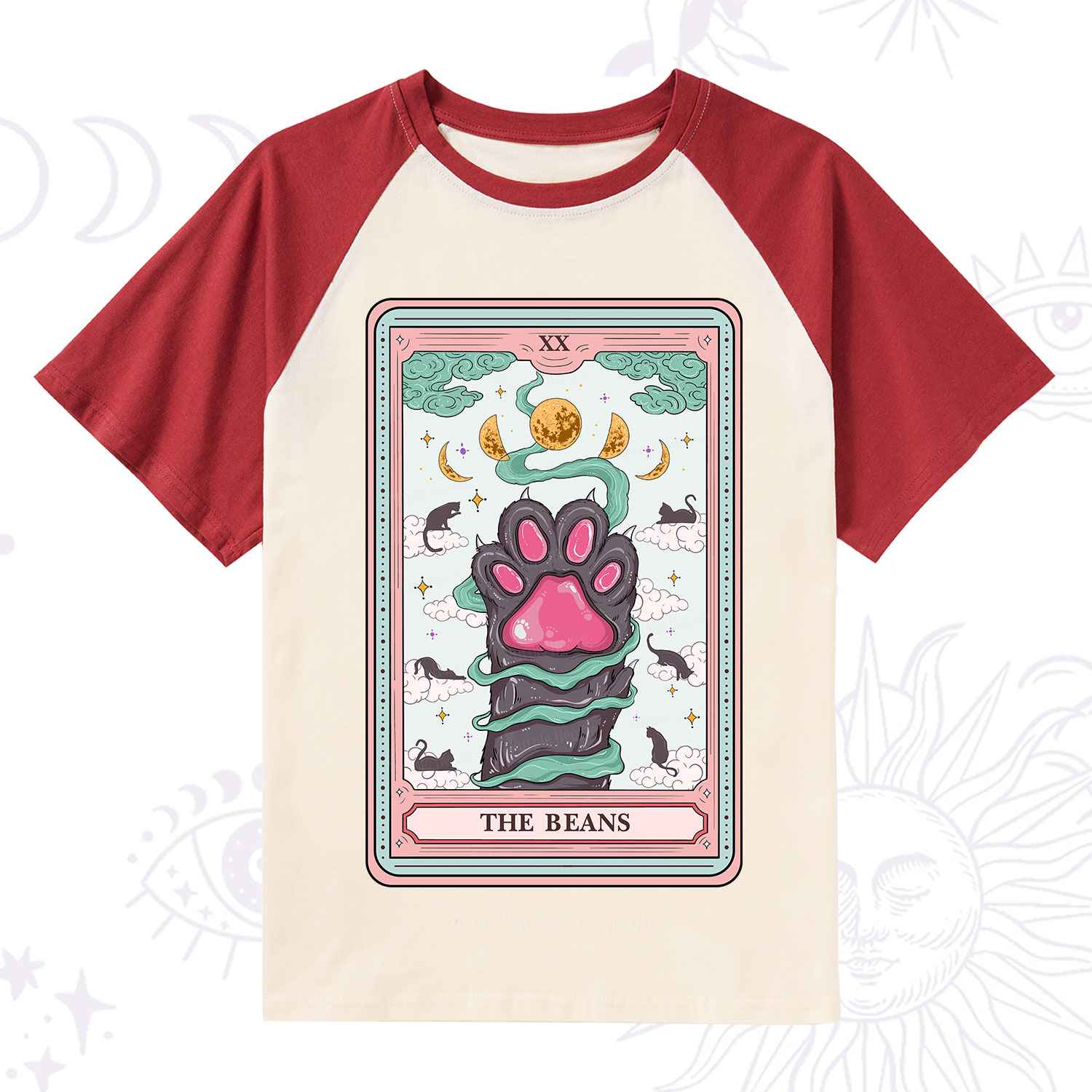 Purplehecate The Beans Cat Tarot Raglan Short Sleeve T‑Shirt