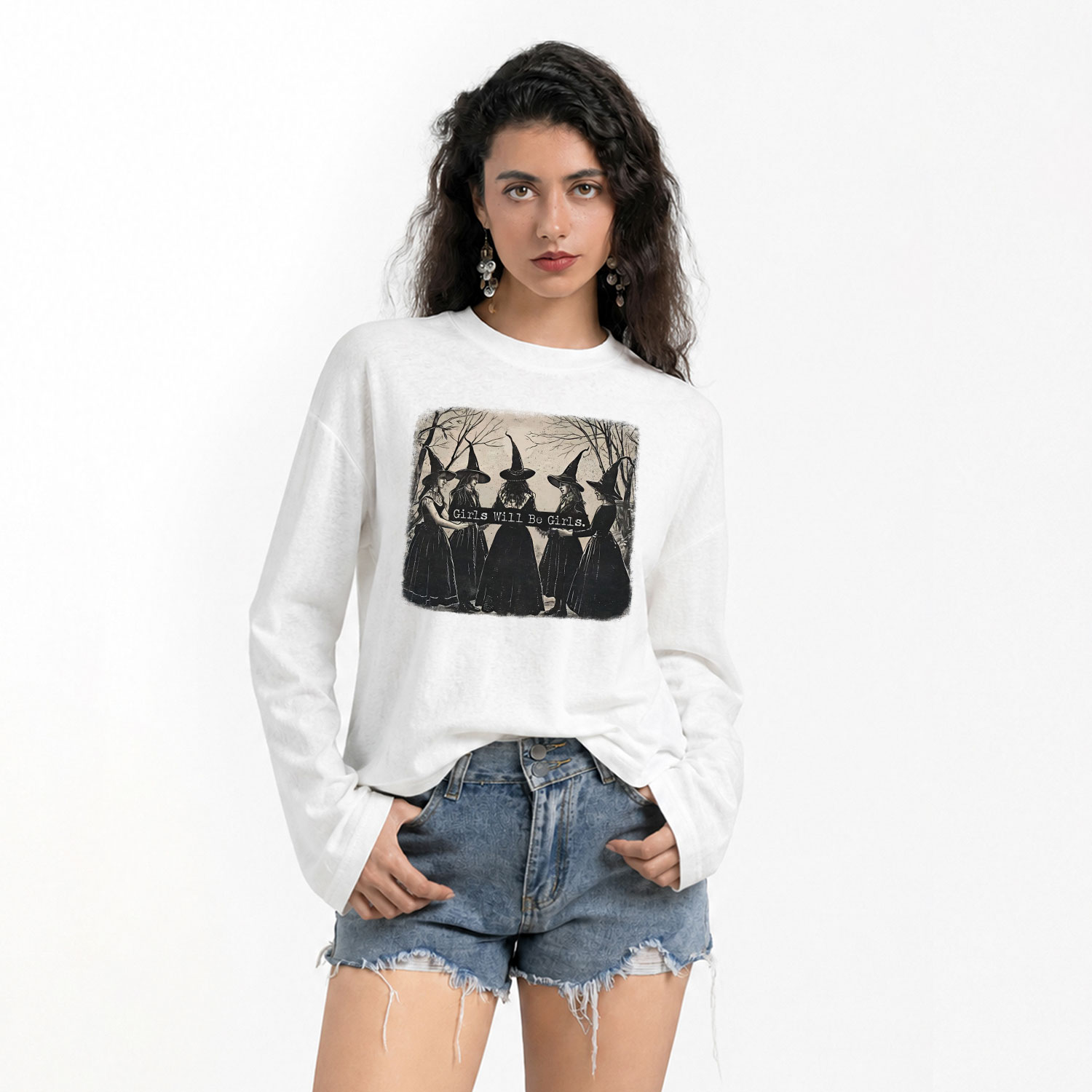 Purplehecate Girls Will Be Girls Witch Slub Long Sleeve T-Shirt