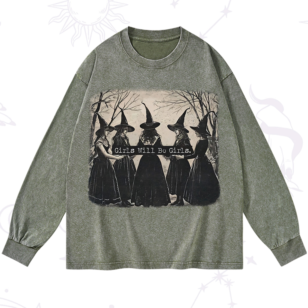 Purplehecate Girls Will Be Girls Witch Washed Long Sleeve Shirt