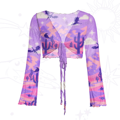 Purplehecate Mystic Desert Dragons Mesh Tie Front Top