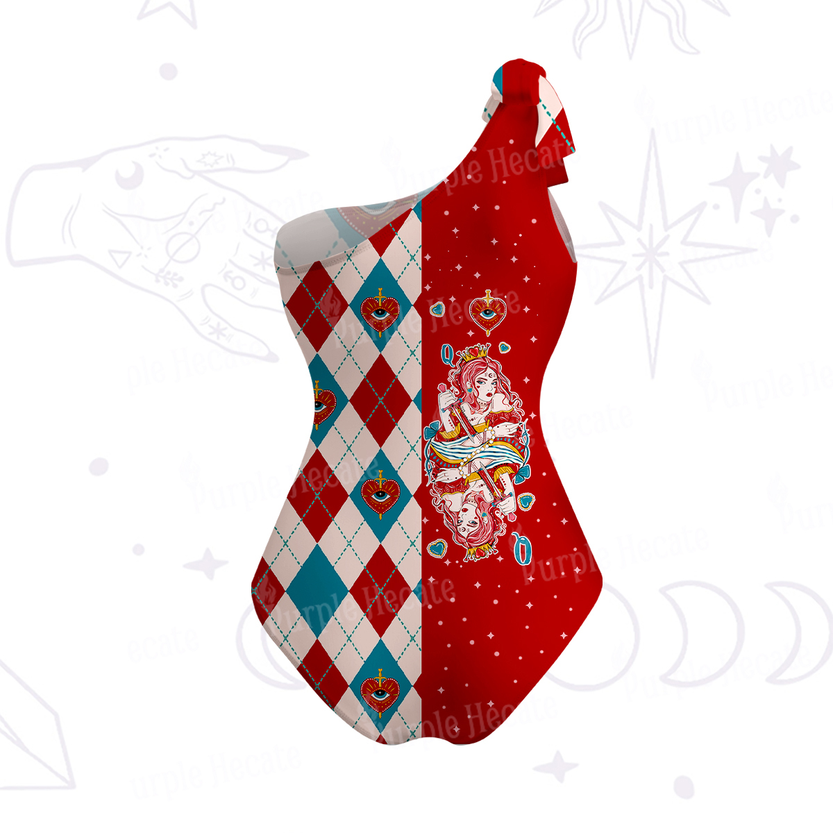 Purplehecate Queen of Hearts One-Shoulder One-Piece Swimsuit