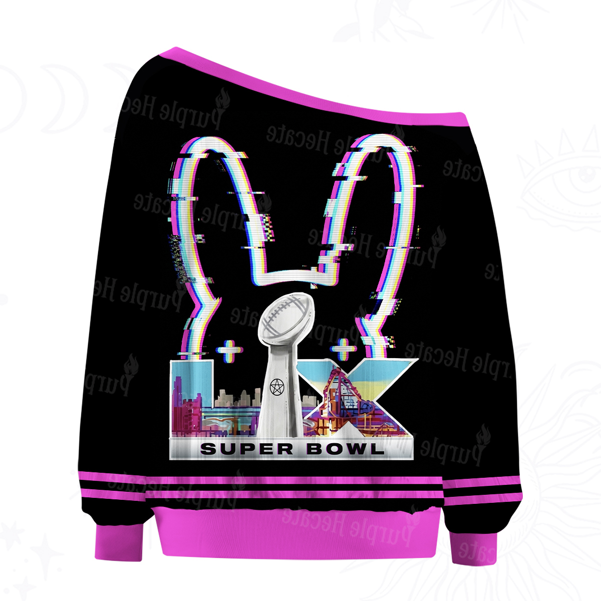 Purplehecate Neon Bunny Beats No.94 Off The Shoulder Graphic Jersey