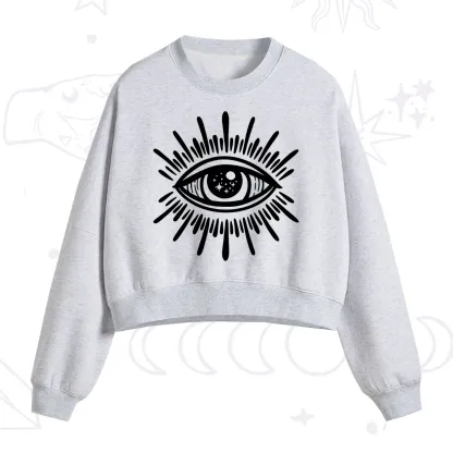 Purplehecate Evil Eye Fleece Cropped Sweatshirt