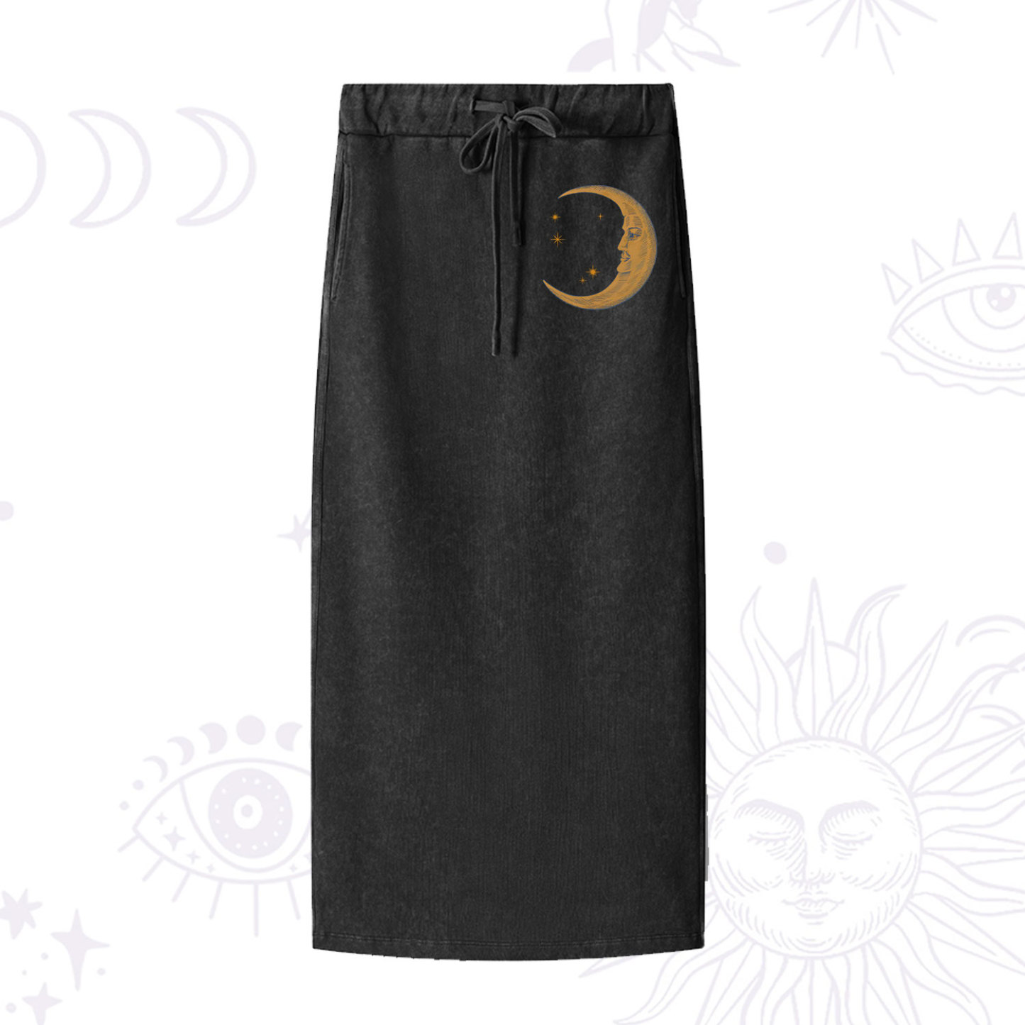Purplehecate Celestial Moon Washed Drawstring Long Skirt