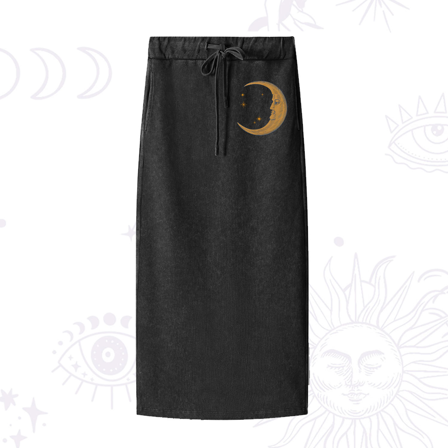 Purplehecate Celestial Moon Washed Drawstring Long Skirt