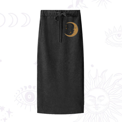 Purplehecate Celestial Moon Washed Drawstring Long Skirt