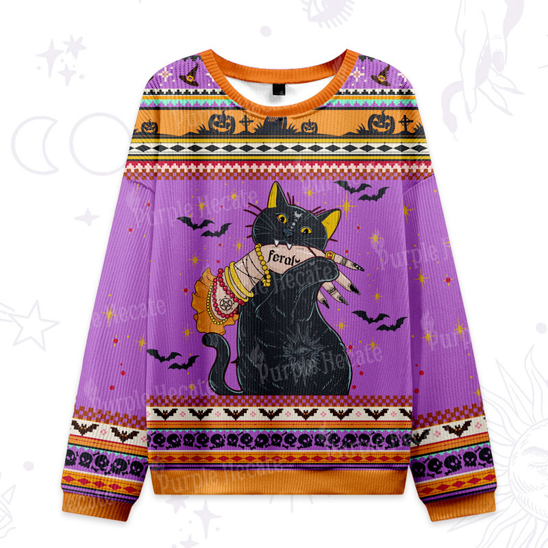 Purplehecate Feral Cat Ugly Halloween Sweatshirts