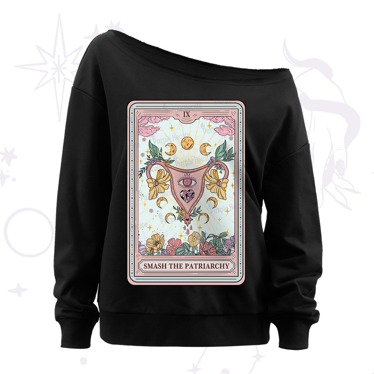 Purplehecate The Smash the Patriarchy Tarot Off The Shoulder Sweatshirt