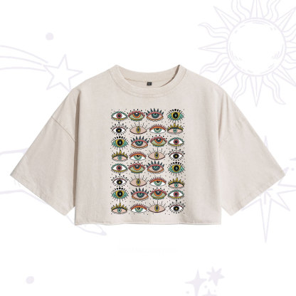 Purplehecate Evil Eye Pattern Washed Cropped T-Shirt