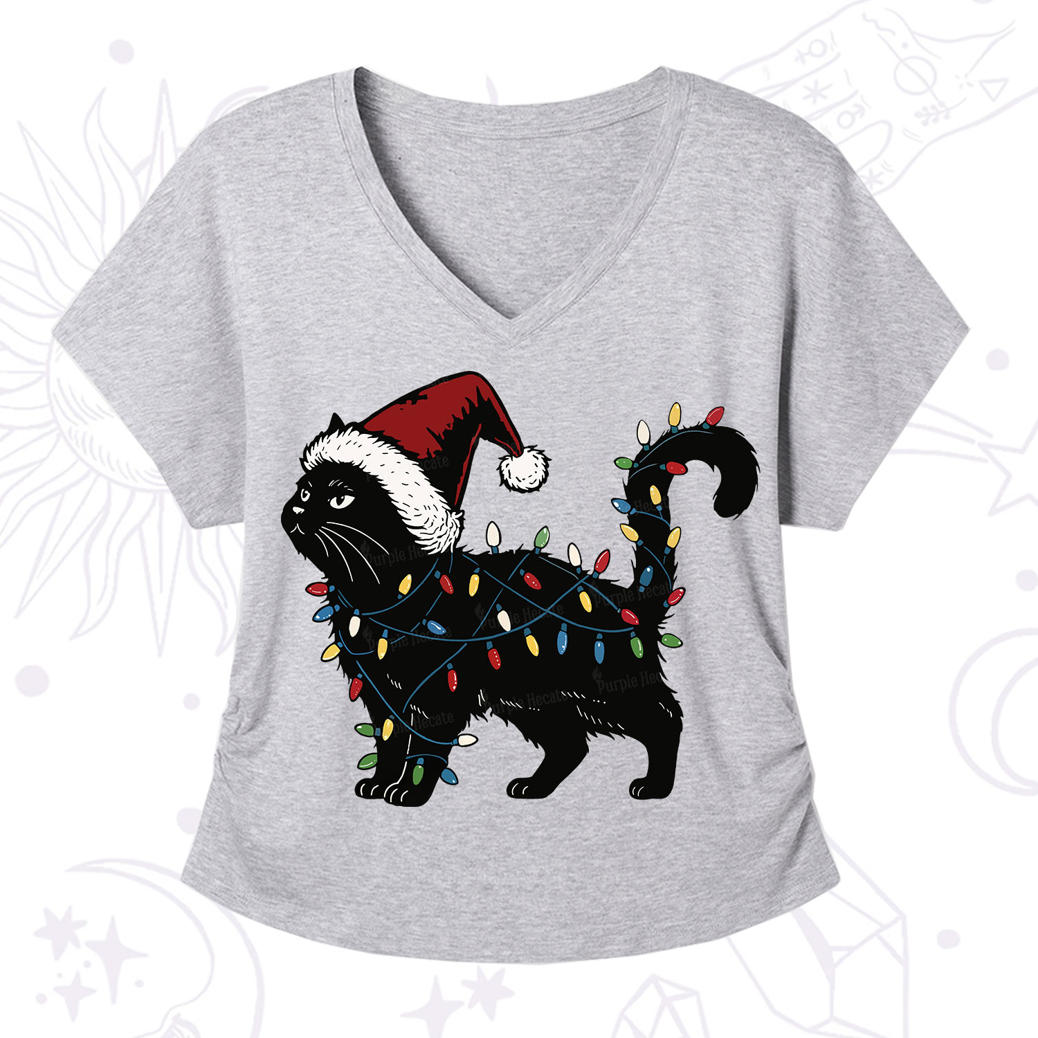 Purplehecate Cute Cat Christmas V-Neck T-Shirt