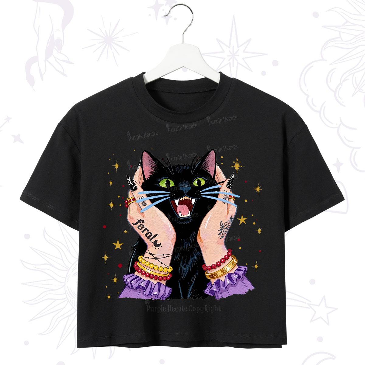 Purplehecate Feral Cat Magic Crop T-Shirt