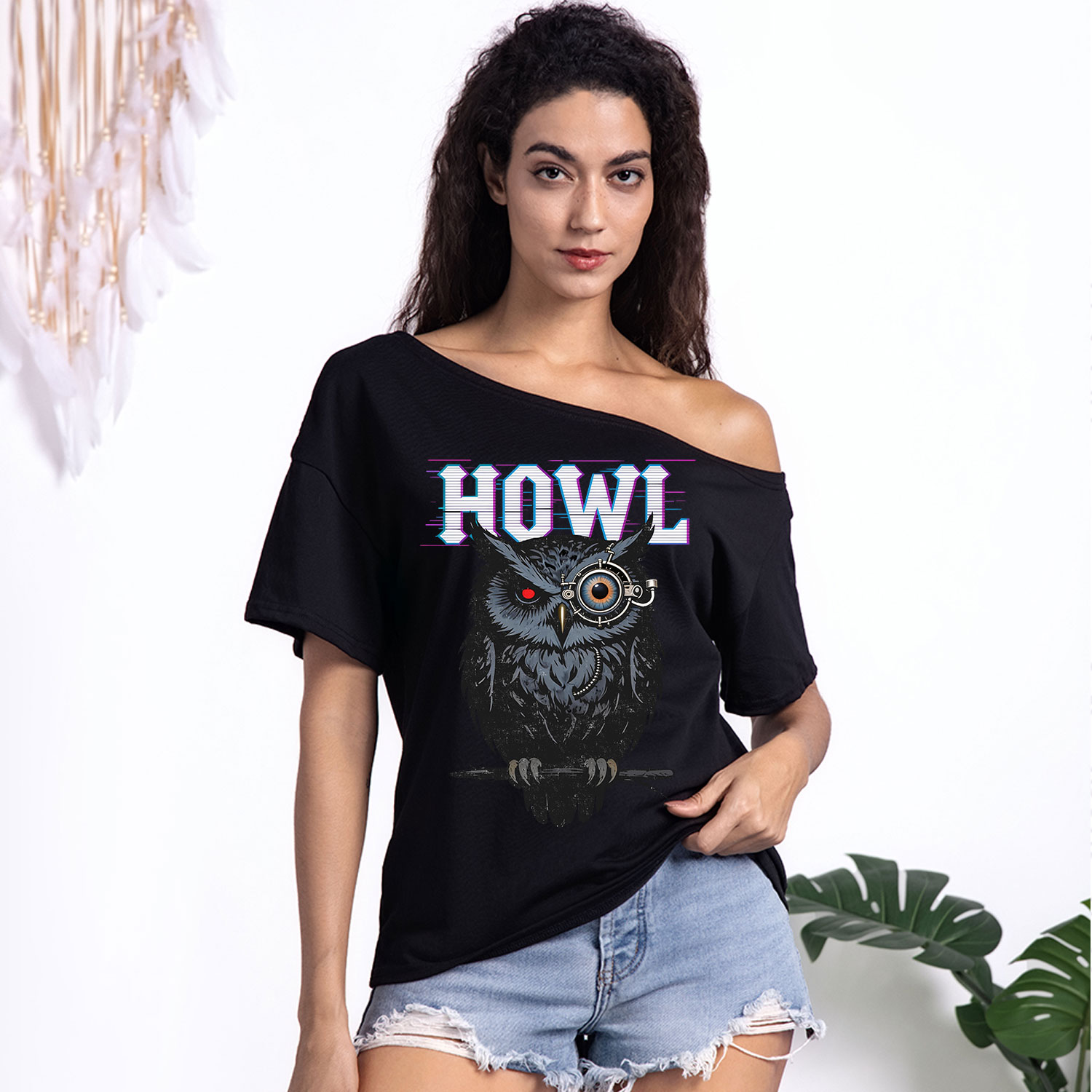 Purplehecate Howl Owl One Shoulder T-Shirt