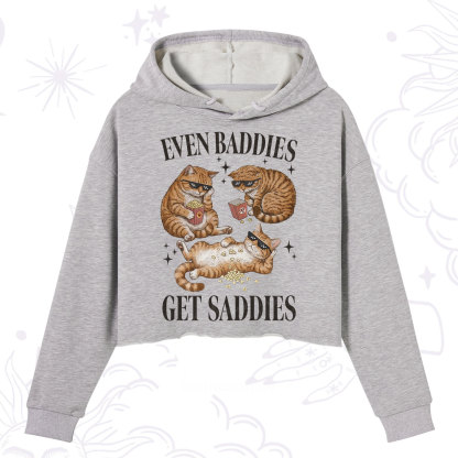Purplehecate Even Baddies Get Saddies Funny Cat Crop Hoodie
