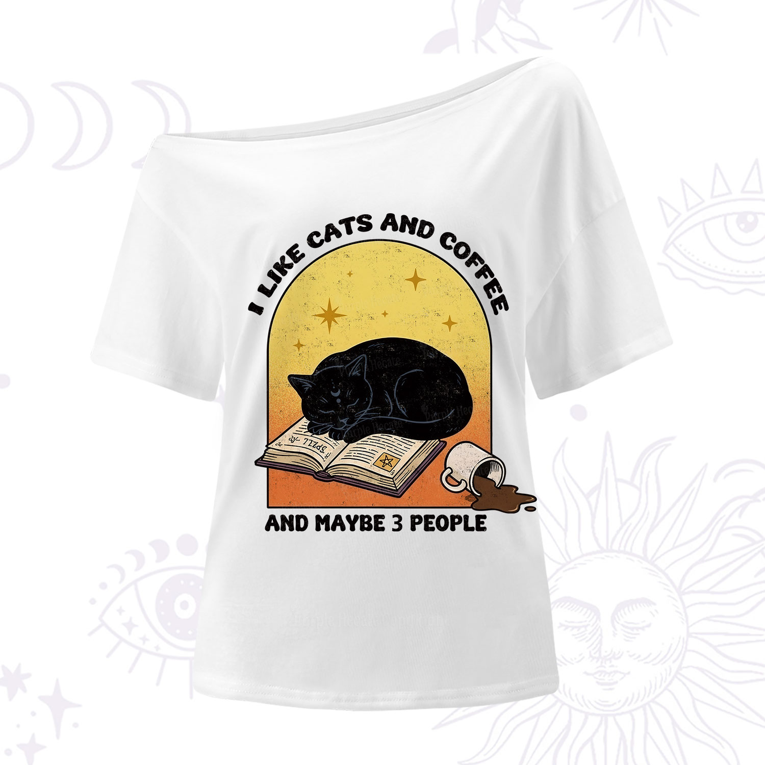 Purplehecate I Like Cats And Coffee One Shoulder T-Shirt