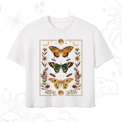 Purplehecate Sun and Moon Butterfly Crop T-Shirt