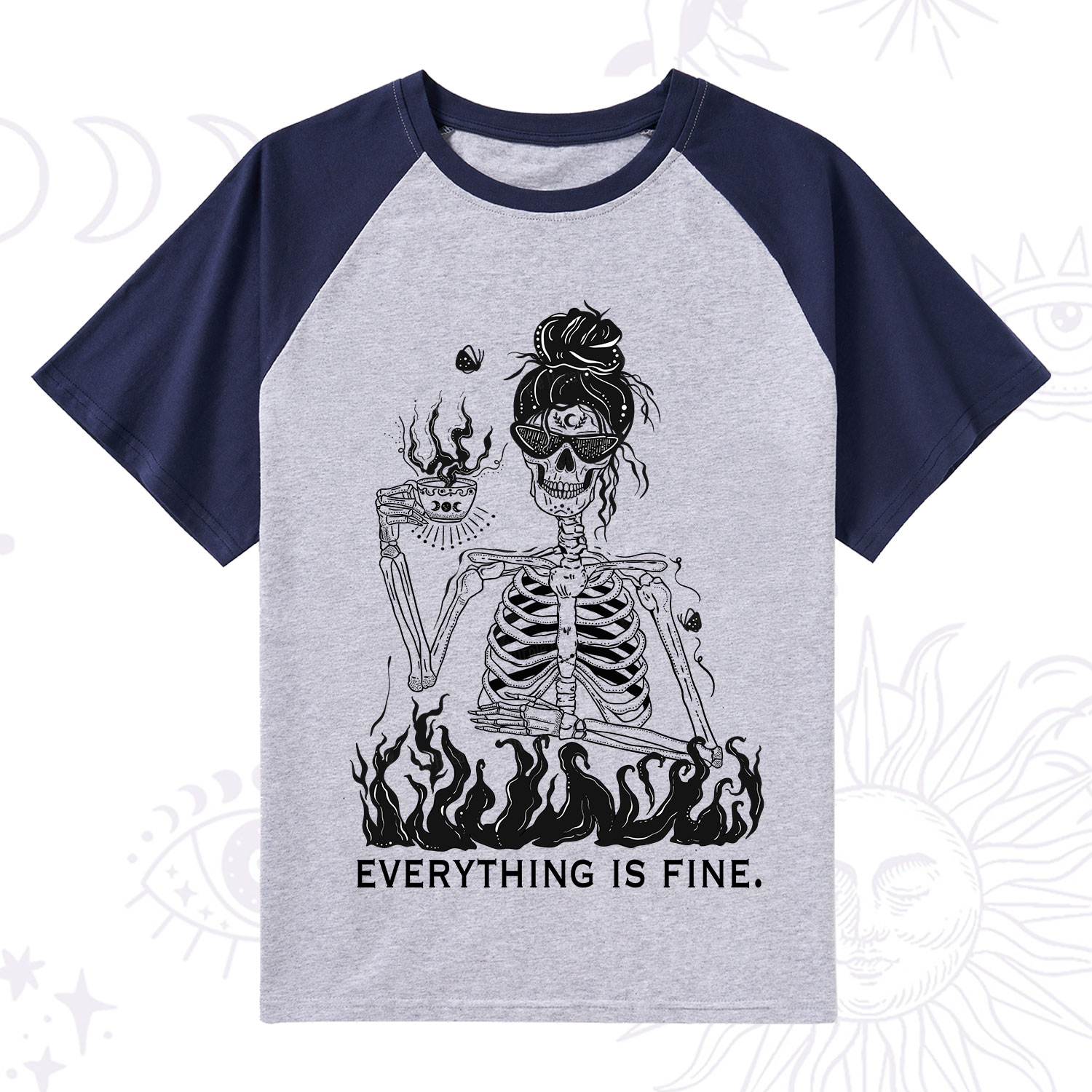 Purplehecate Everything Is Fine Raglan Short Sleeve T‑Shirt