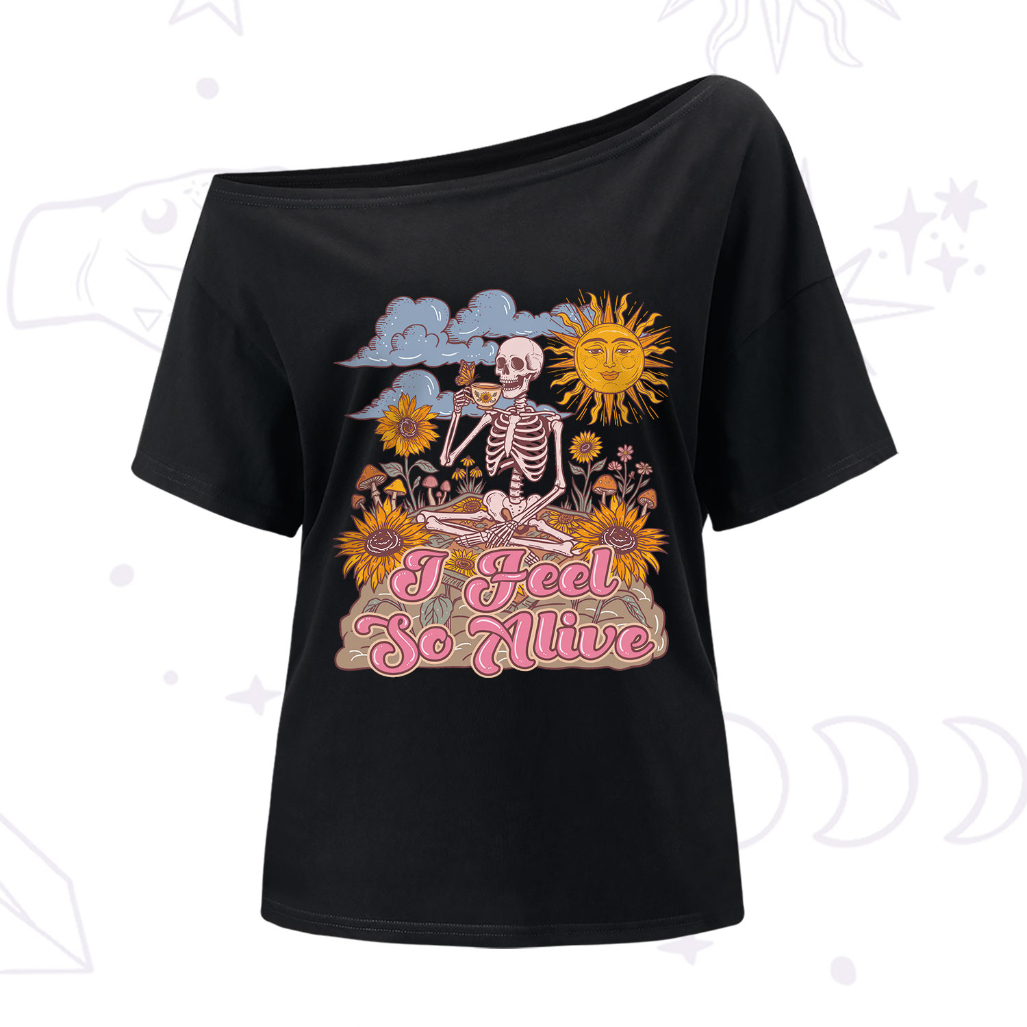 Purplehecate I feel So Alive Dancing Sarcastic Skeleton One Shoulder T-Shirt
