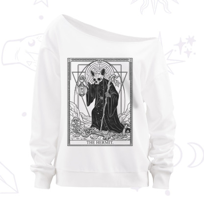 Purplehecate The Hermit Skeleton Cat Tarot Off The Shoulder Sweatshirt