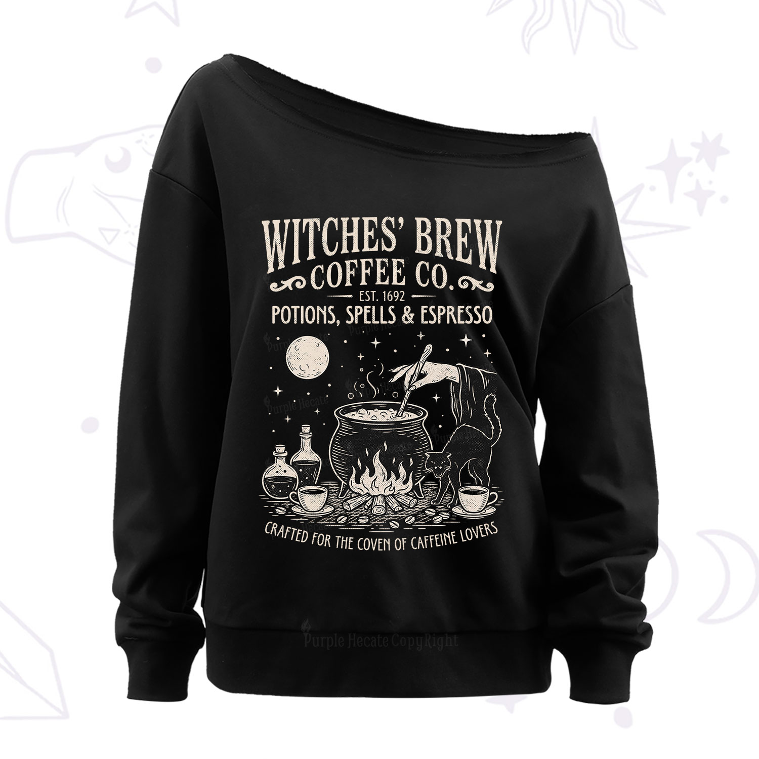 Purplehecate Witches' Brew Coffee Club Off The Shoulder Sweatshirt