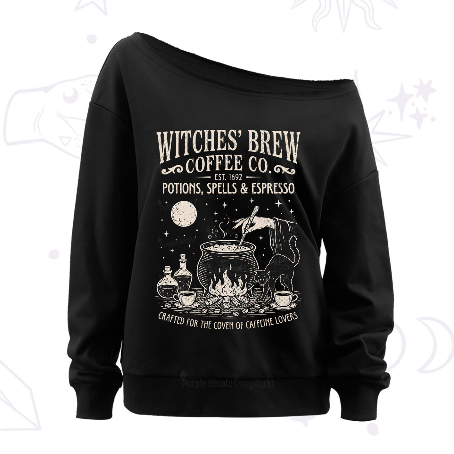 Purplehecate Witches' Brew Coffee Club Off The Shoulder Sweatshirt