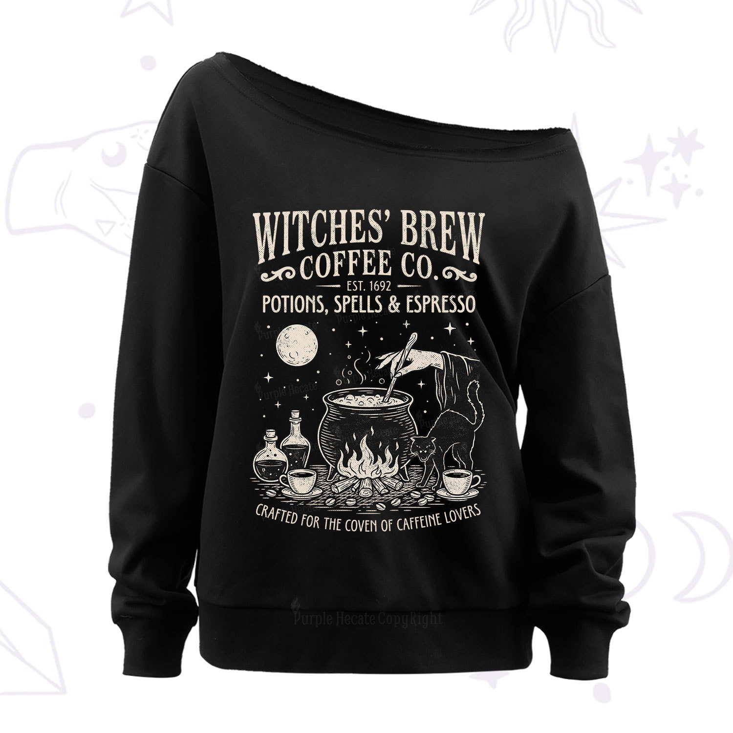 Purplehecate Witches' Brew Coffee Club Off The Shoulder Sweatshirt