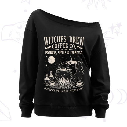 Purplehecate Witches' Brew Coffee Club Off The Shoulder Sweatshirt