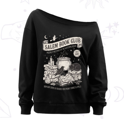 Purplehecate Salem Witch Book Club Off The Shoulder Sweatshirt