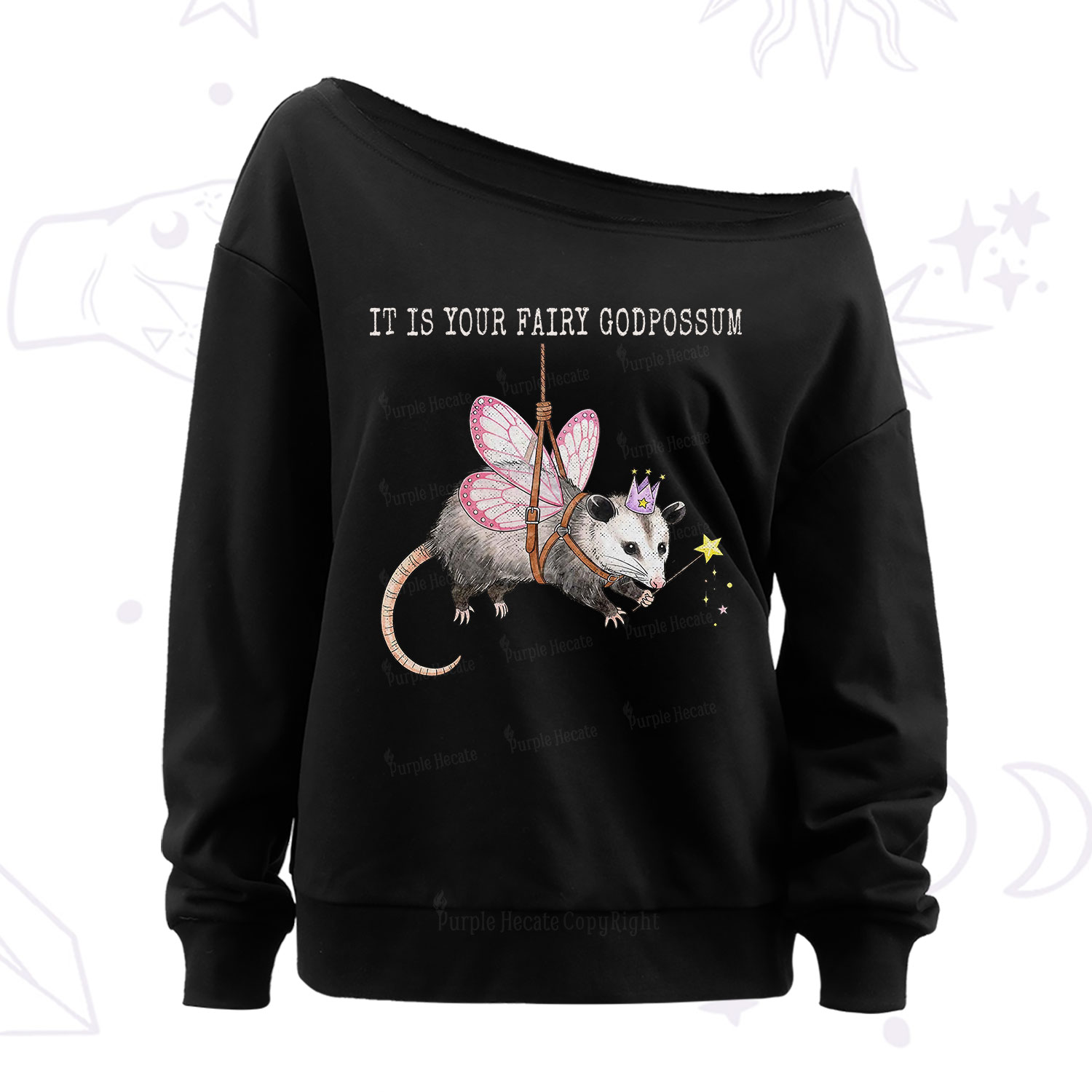 Purplehecate It Is Your Fairy Godpossum Off The Shoulder Sweatshirt