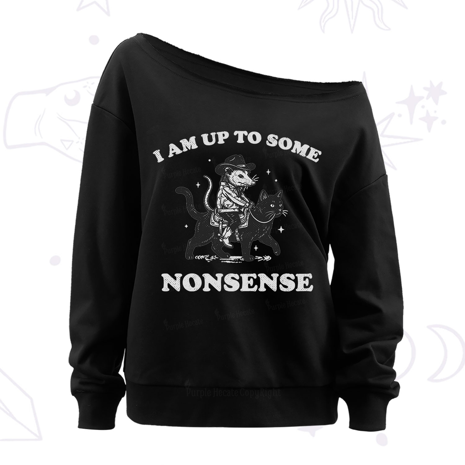 Purplehecate I Am Up To Some Nonsense Opossum Off The Shoulder Sweatshirt